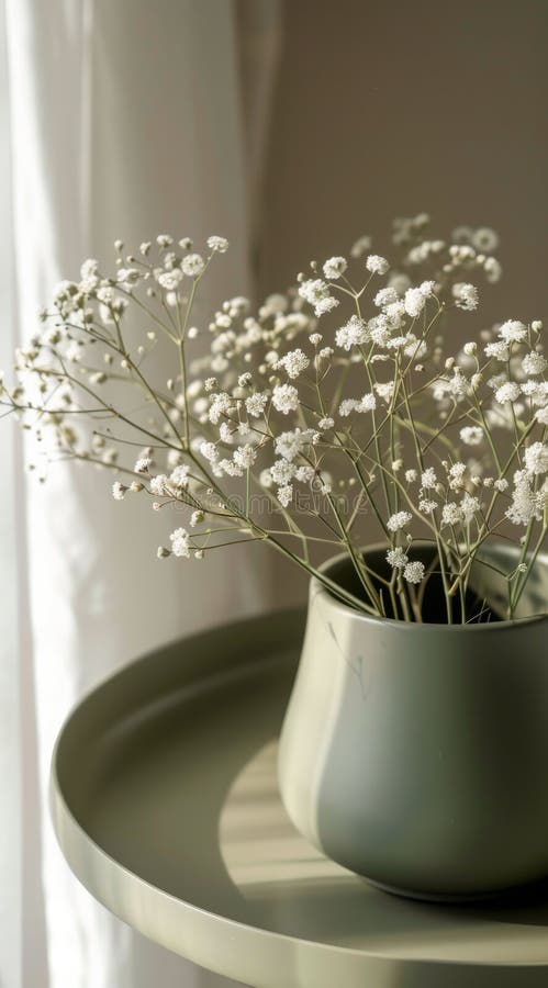 A vase filled with white flowers sits on a table, creating a simple yet elegant display. AI Generative AI generated. A vase filled with white flowers sits on a table, creating a simple yet elegant display. AI Generative AI generated