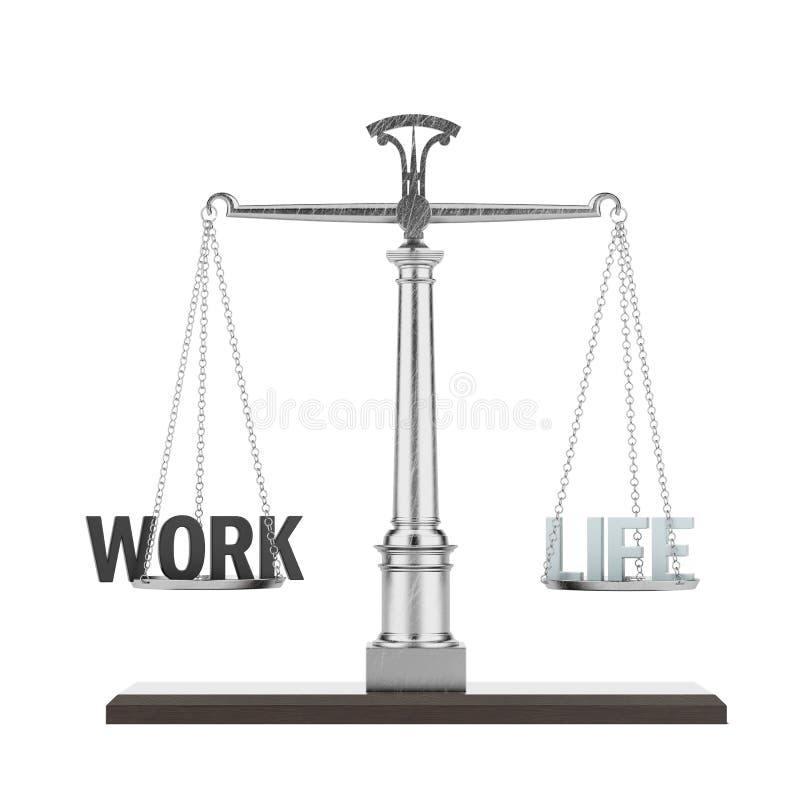 Word life and work on scale isolated on a white background. 3d render. Word life and work on scale isolated on a white background. 3d render