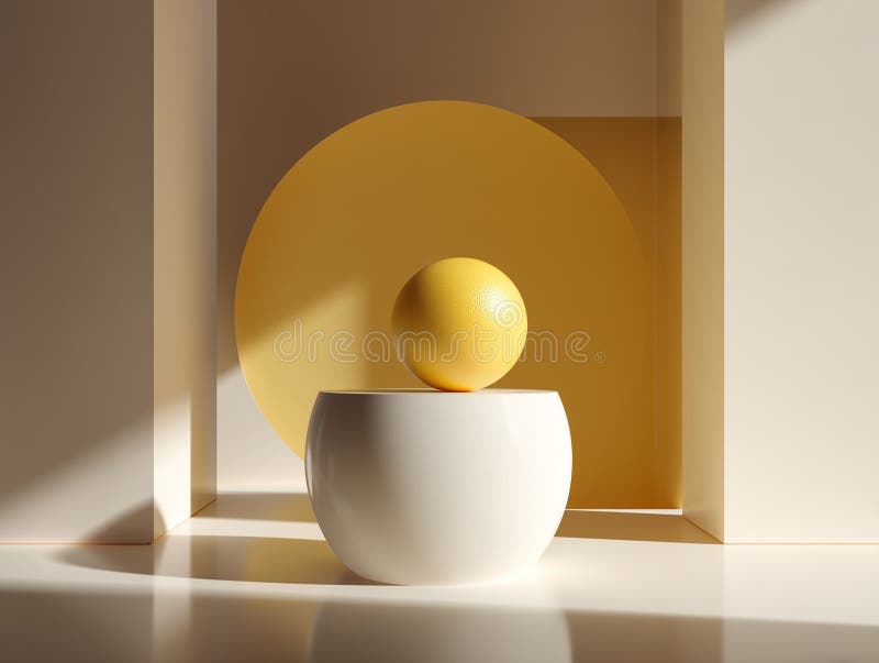 Vita geometrica minimalista con sfera gialla su un vaso bianco royalty illustrazione gratis