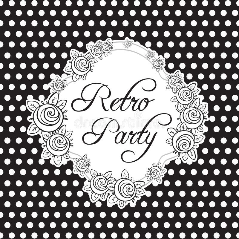 Vitage style invitation design in black and white colors. Vector Retro Party Emblem.