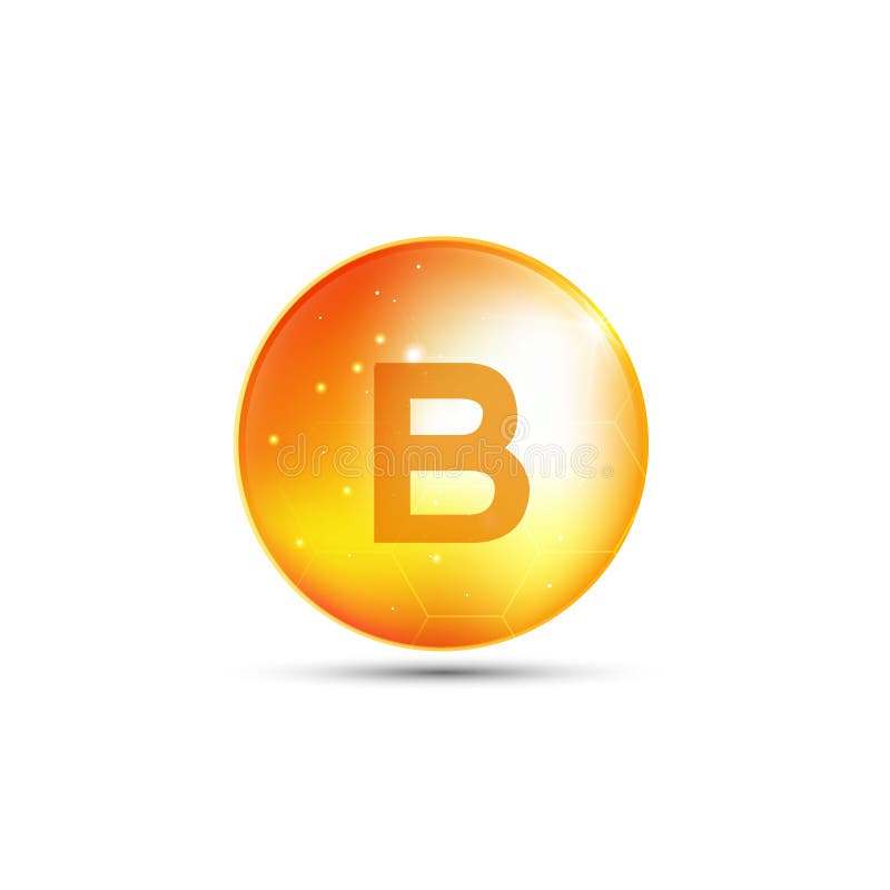 Vitamin B, Yellow Capsule. Yellow Bubble, Realistic Vector Design Stock