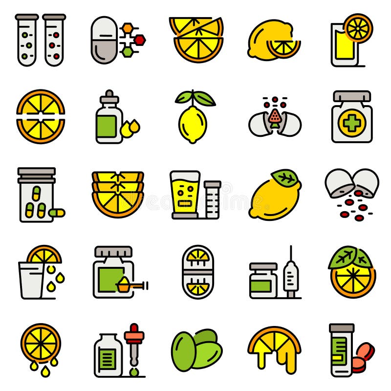 Vitamin c icons set vector flat