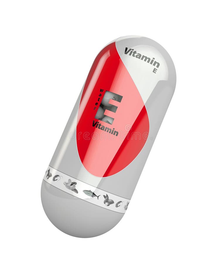 Vitamin E Red Shining Pill Capsule Icon . Vitamin Complex with Chemical