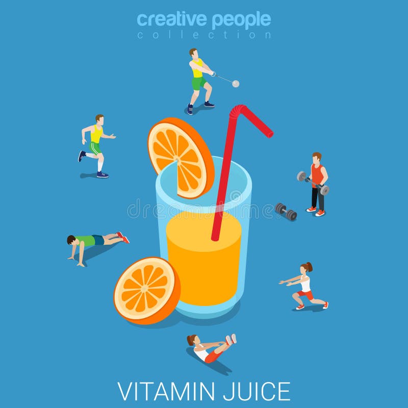 Vitamin orange citrus juice glass flat 3d isometric vector vector illustration Vitamin orange citrus juice glass flat 3d isometric vector vector illustration