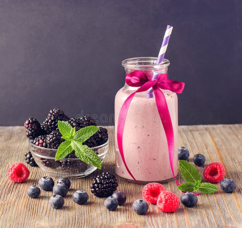 Vitamin smoothie with berries, healthy summer sweet food
