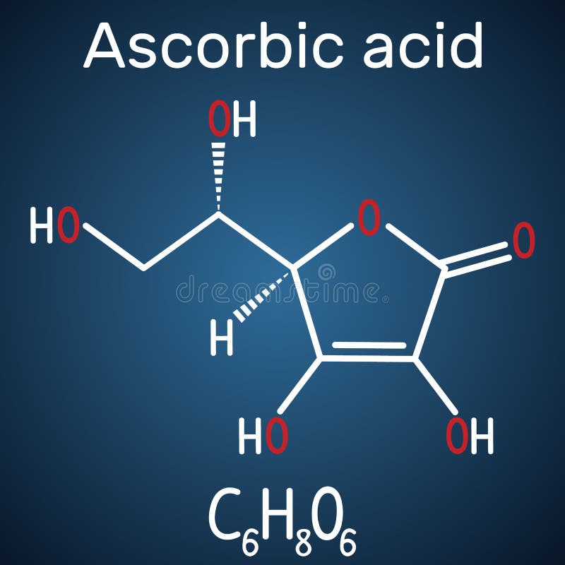 Vitamina C do ácido ascórbico Fórmula química e molec estruturais ilustração do vetor Vitamina C do ácido ascórbico Fórmula química e molec estruturais ilustração do vetor