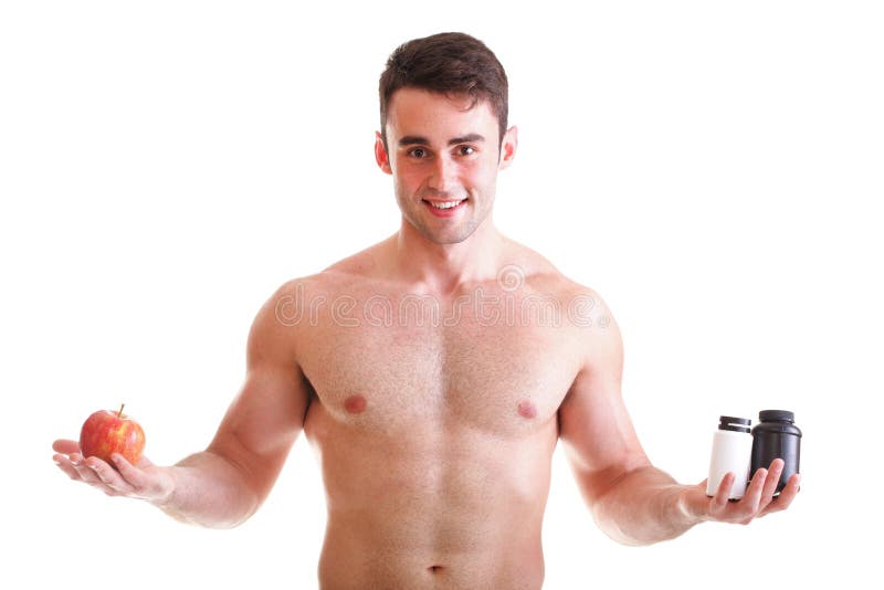 A vitamina ou a tabuleta do arrasto dos comprimidos encaixotam o homem dos suplementos isolado imagens de stock A vitamina ou a tabuleta do arrasto dos comprimidos encaixotam o homem dos suplementos isolado imagens de stock