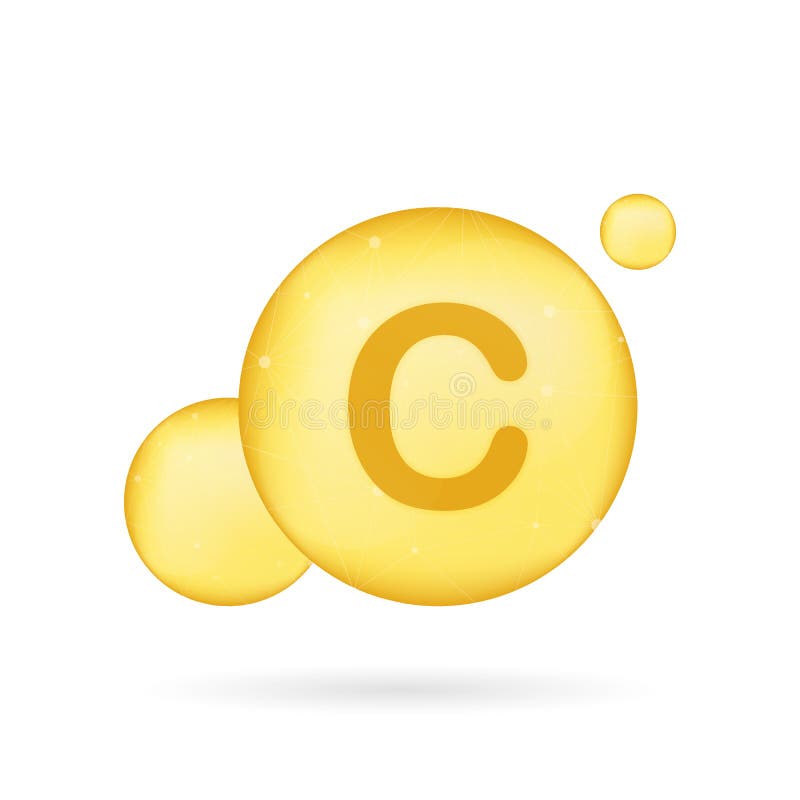 Vitamine C gouden glanzend pictogram Ascorbinezuur Vector illustratie stock afbeelding Vitamine C gouden glanzend pictogram Ascorbinezuur Vector illustratie stock afbeelding