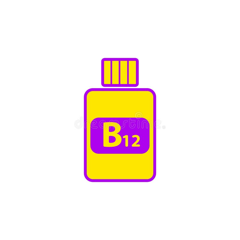 Vitamineb12 vlak pictogram in geel-violette kleuren royalty-vrije illustratie Vitamineb12 vlak pictogram in geel-violette kleuren royalty-vrije illustratie