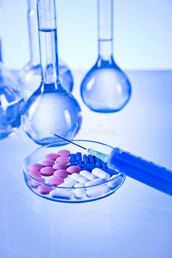 Vitamins and laboratory stock photo. Image of beakers 20485694