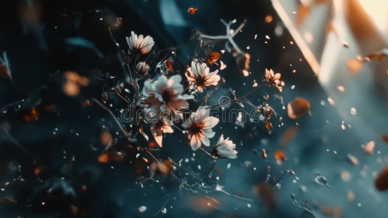 Vitblommor i Rötion Dark Teal Background stock illustrationer