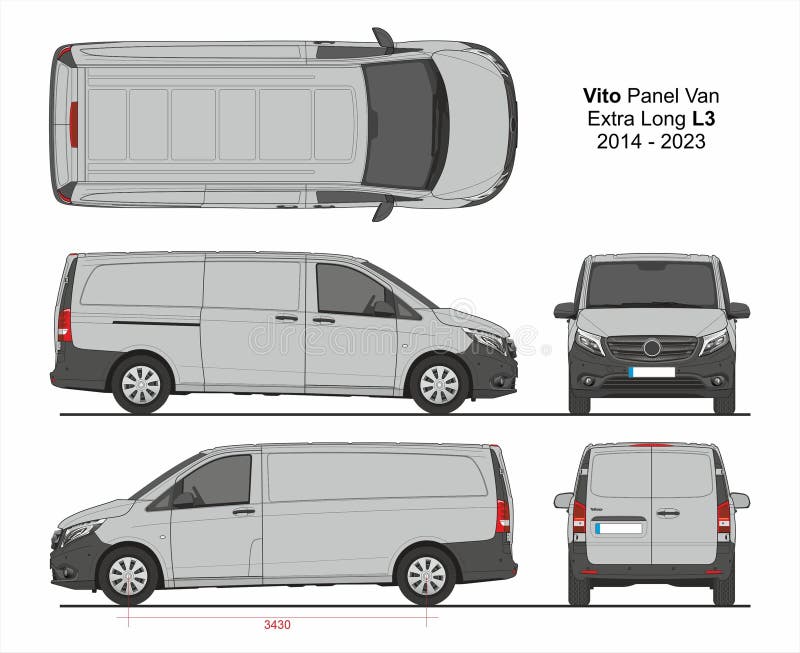 Vito Panel Extra Long Van L3 2014-2023 stock illustration