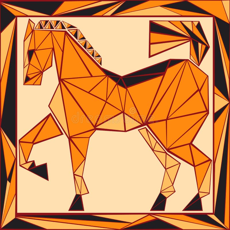 Vitral estilizado do horóscopo chinês - cavalo ilustração stock Vitral estilizado do horóscopo chinês - cavalo ilustração stock
