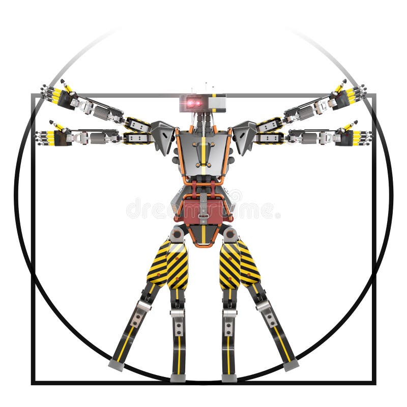 Vitruvian robot worker stock illustration