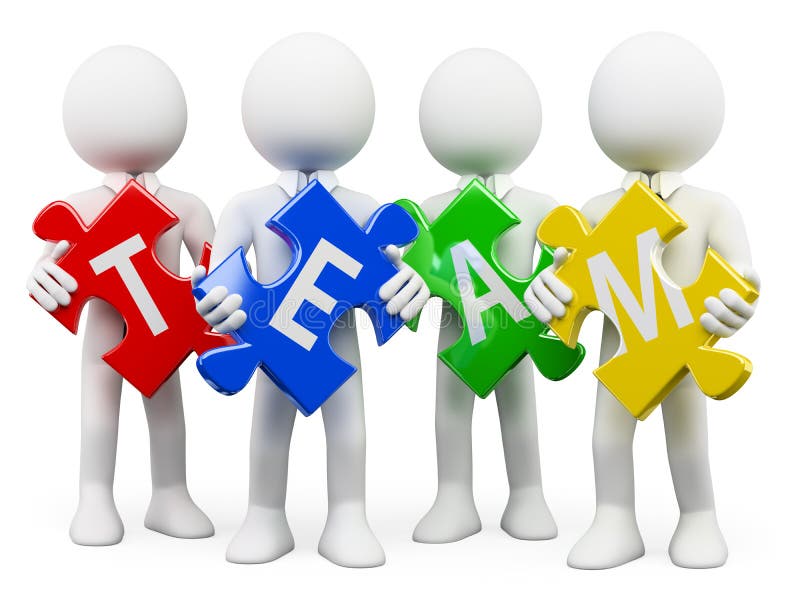 3d white business persons with pieces of puzzle with the word team. White background. 3d white business persons with pieces of puzzle with the word team. White background.