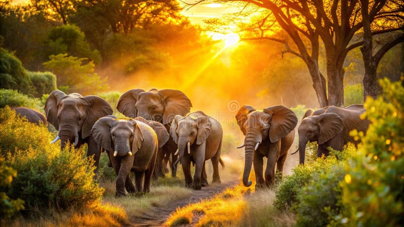 Vittnet Majestäset of an African Elephant Herd in the Untamed Bush Breathtake Safari Wildlife Photography vektor illustrationer