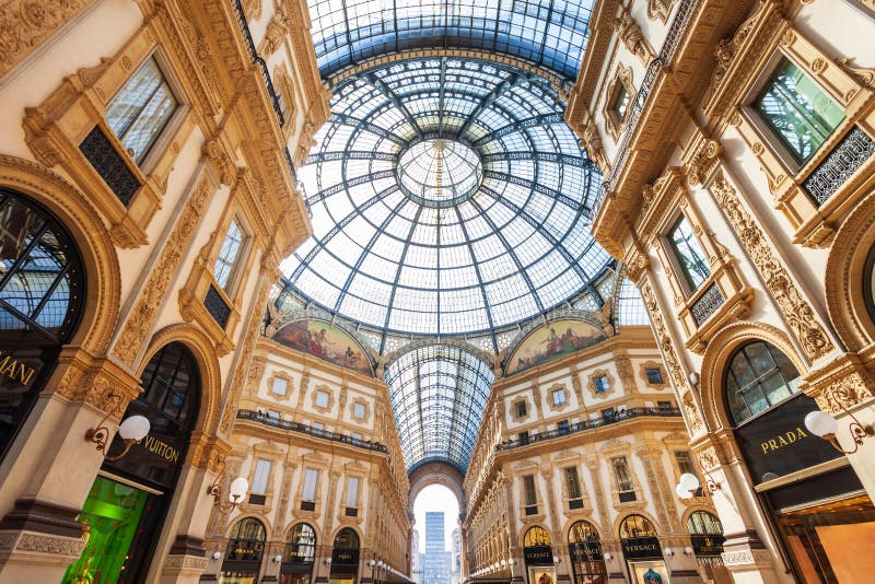 MILAN, ITALY - APRIL 09, 2019: The Galleria Vittorio Emanuele II is an oldest active shopping mall and a major landmark of Milan in Italy. MILAN, ITALY - APRIL 09, 2019: The Galleria Vittorio Emanuele II is an oldest active shopping mall and a major landmark of Milan in Italy