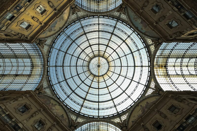 Glass-vaulted roof of Galleria Vittorio Emanuele II, arcade, Milan, Lombardy, Italy. Glass-vaulted roof of Galleria Vittorio Emanuele II, arcade, Milan, Lombardy, Italy
