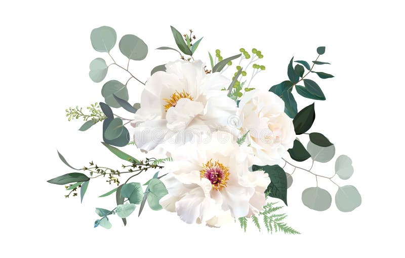 Vitvit och grå rosenblomma med voridyngelbeige-blommor med bröllopsbukett stock illustrationer