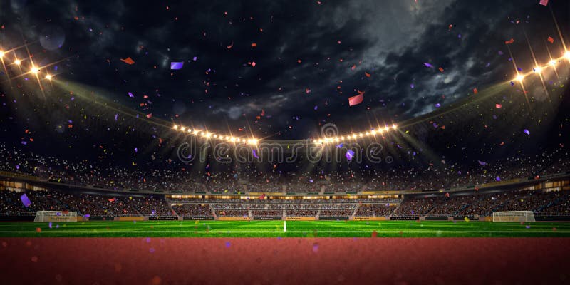 Vitória do campeonato do campo de futebol da arena do estádio da noite