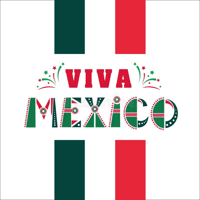 Viva Mexico, nationale Mexicaanse uitdrukkingsvakantie, typografie vectorillustratie in vlagkleuren, ornamenten met vuurwerk stock illustratie Viva Mexico, nationale Mexicaanse uitdrukkingsvakantie, typografie vectorillustratie in vlagkleuren, ornamenten met vuurwerk stock illustratie
