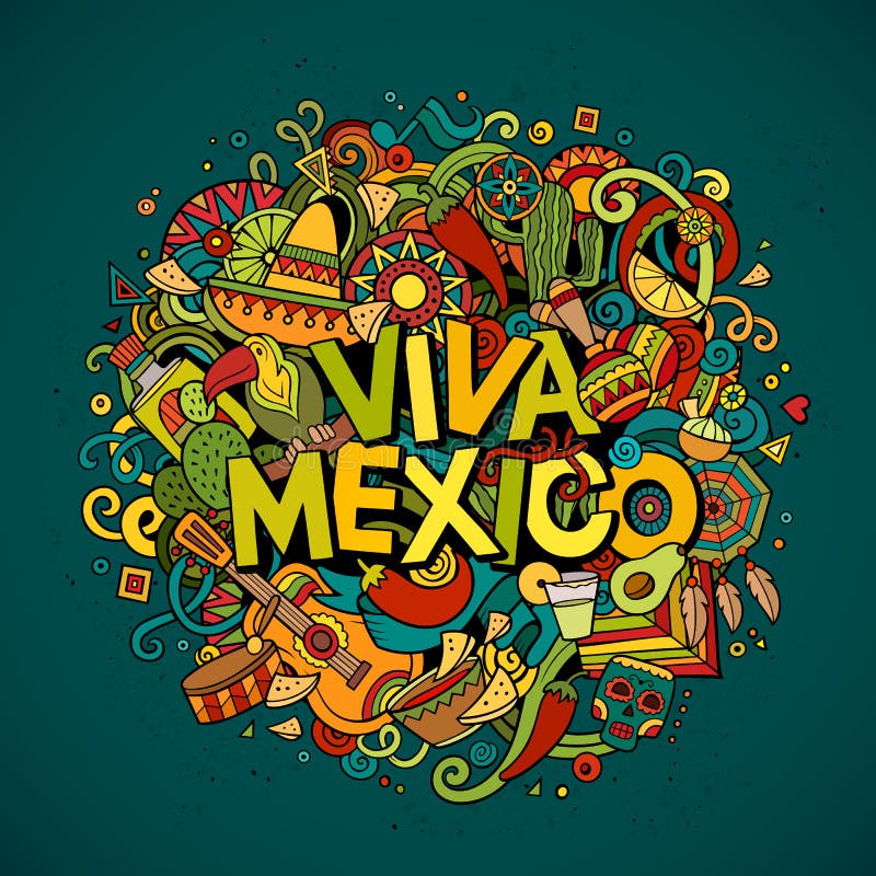 Viva Mexico Sketchy Outline Festive Background Stock Vector - Illustration  of doodles, detailed: 69879281