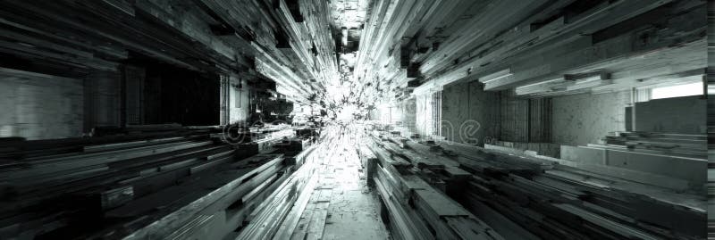 Dynamic Abstract Representation of a Futuristic Corridor Filled With Striking Geometric Shapes and a Sense of Depth and stock image