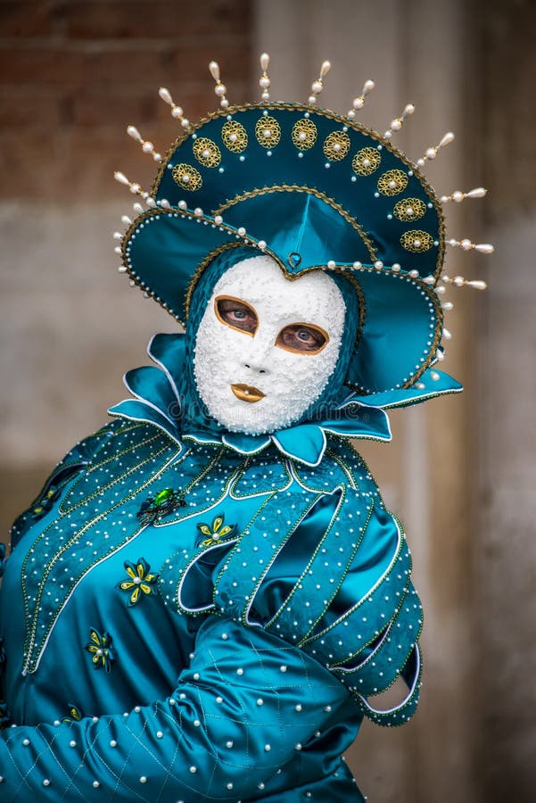 Vivid Colorful Blue Mask and Costume of a Queen in the Venice Carnival ...