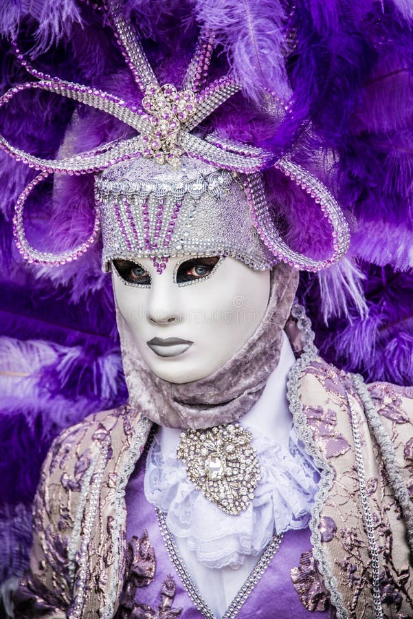 Vivid Colorful Violet Mask and Costume in the Venice Carnival Editorial ...