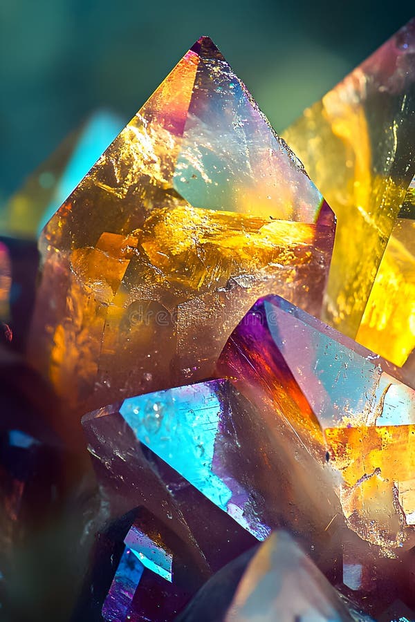 Vivid crystals reflecting light create a mesmerizing display of colors in a detailed close-up view royalty free illustration