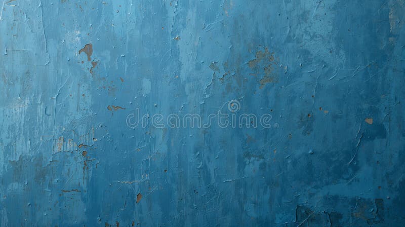 Vivid deep blue texture featuring distressed paint peeling away revealing subtle layers of weathered surface for abstract stock illustration