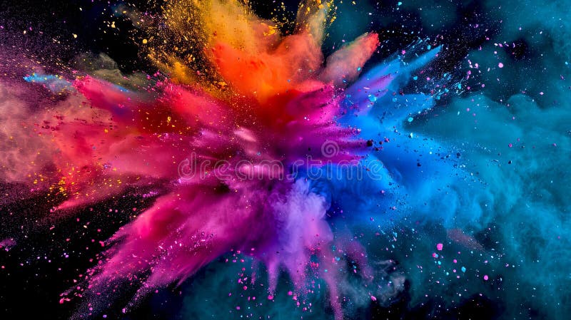 Explozie vie a pulberii colorate în aer, creând un afișaj dinamic și vibrant. ilustrație vibrantă abstractă perfectă stock photos