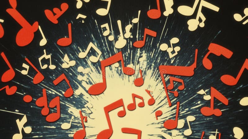 Vivid explosion of musical notes in dynamic burst royalty free illustration