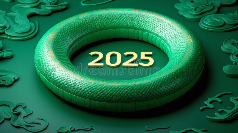 Green decorative snake symbolizing the year 2025 with intricate designs in a vibrant background royalty free illustration