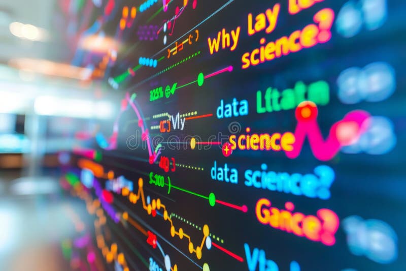 Exploring the Intricate World of Data Science Through Vivid and Colorful Graphs. Vivid lines and graphs on a screen showcasing the dynamic field of data science.