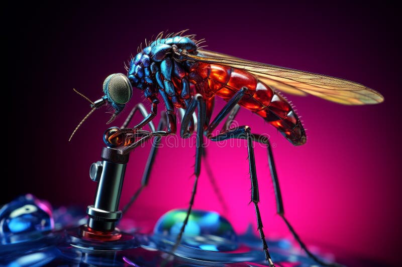 Vivid Mosquito macro colorful. Generate Ai royalty free stock images