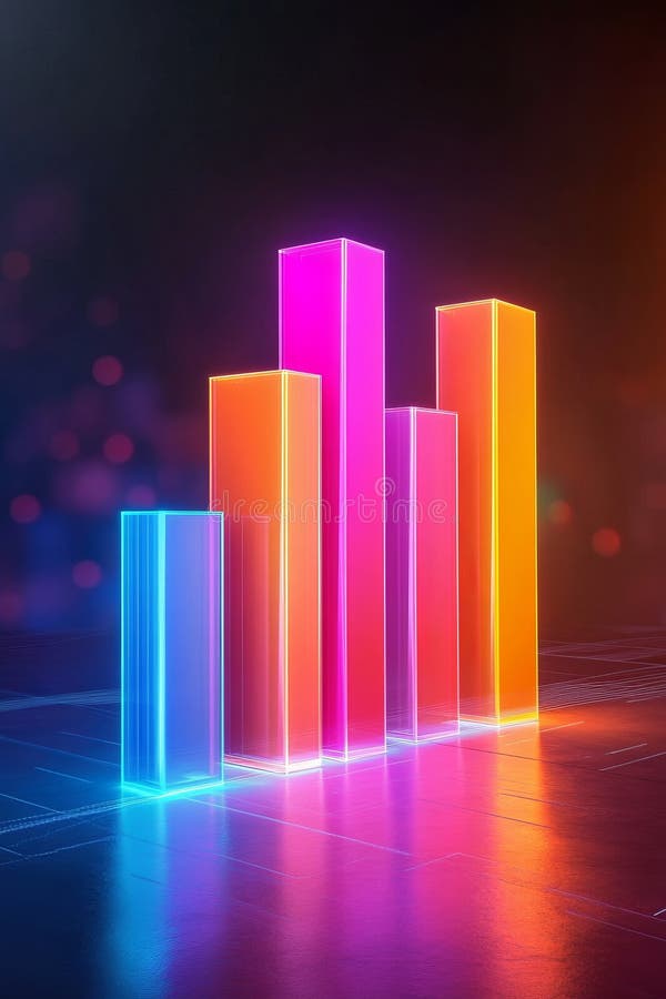 Vivid Neon Bar Chart, A Futuristic Visualization of Technological Innovation royalty free illustration