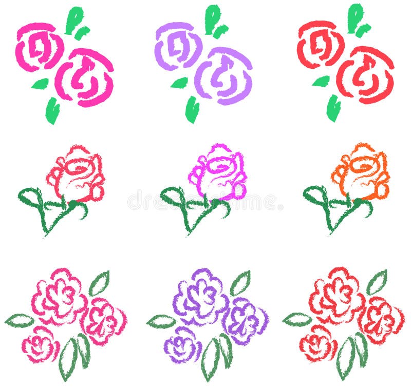 Vivid pastel roses icon in diiferent color and sty stock illustration