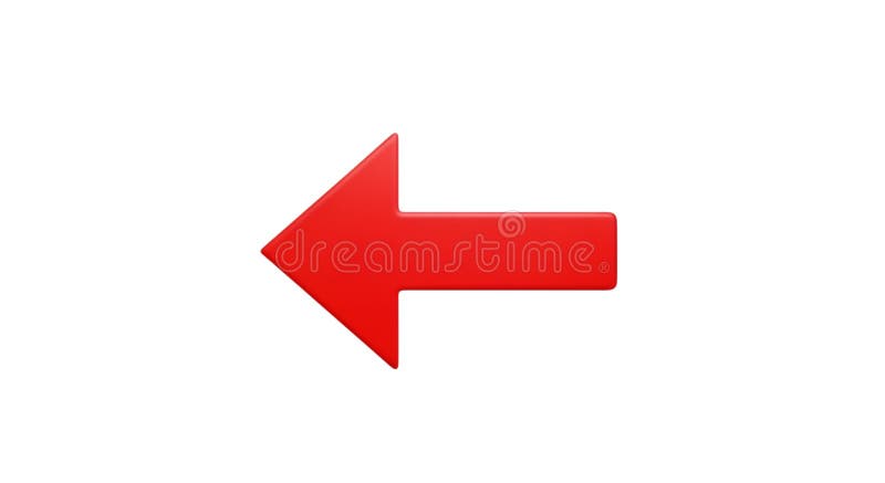 Red arrow pointing left, direction indicator, navigation symbol, 3d rendering. Red arrow pointing left, a direction indicator and navigation symbol rendered in 3d. Useful for guidance, showing direction, or indicating a route. 161