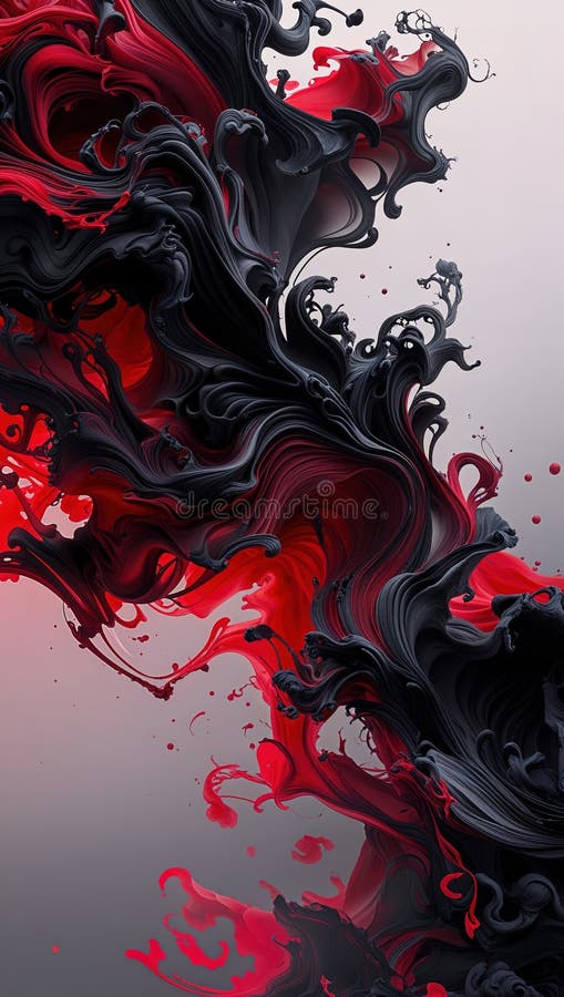 Vivid red and deep black elements blend seamlessly in a complex abstract design that captivates the eye with fluid motion and intr royalty free illustration