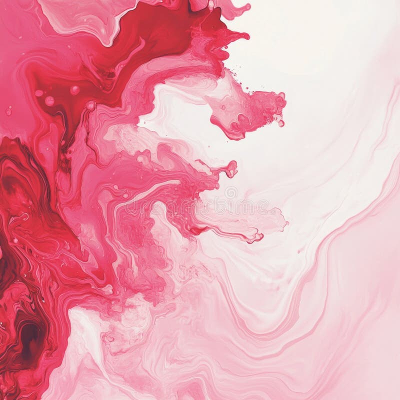 Vivid red and pink fluid art with intricate marble swirls and delicate patterns stock photos