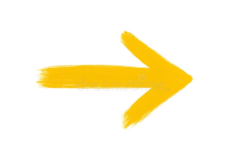 Yellow arrow pointing right, brush stroke style, direction indicator, isolated vector illustration