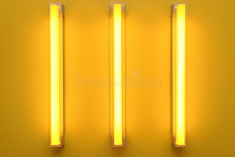 Vivid Yellow Fluorescent Tubes Add Texture To Yellow Wall Background