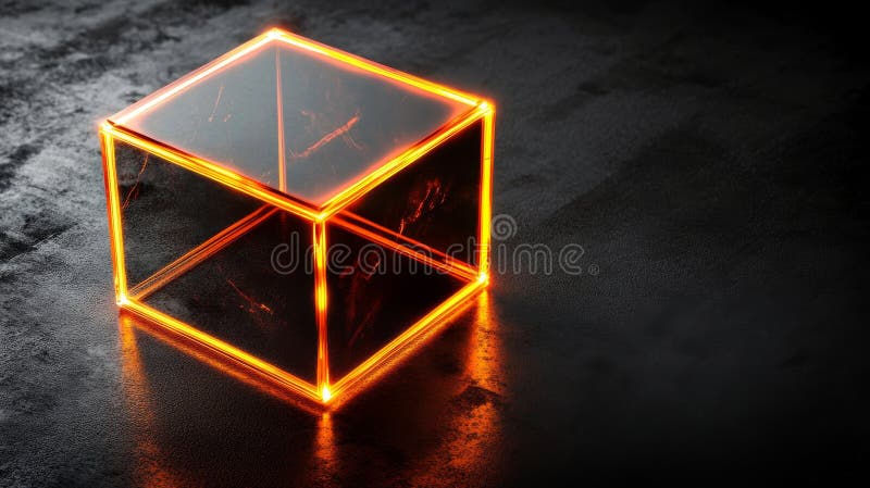 A vividly illuminated cube emitting sharp rays in a dimly lit space royalty free stock photography