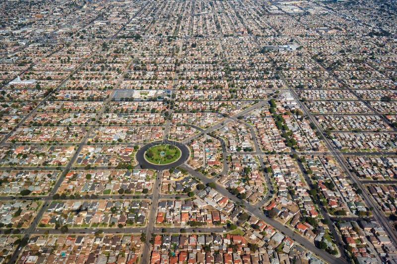 Many thousands of homes in the Circle Park neighborhood of the city of Los Angeles near the Inglewood border. These are part of the original suburbs of the Los Angeles area. Many thousands of homes in the Circle Park neighborhood of the city of Los Angeles near the Inglewood border. These are part of the original suburbs of the Los Angeles area.