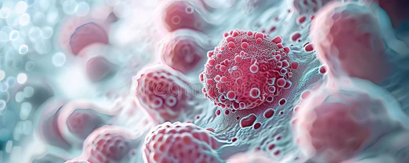 Vivividiellt färgad human cell under ett mikroskop-integrerat genetiskt material med hänsyn till detaljerad cellmembranstrukturcel stock illustrationer