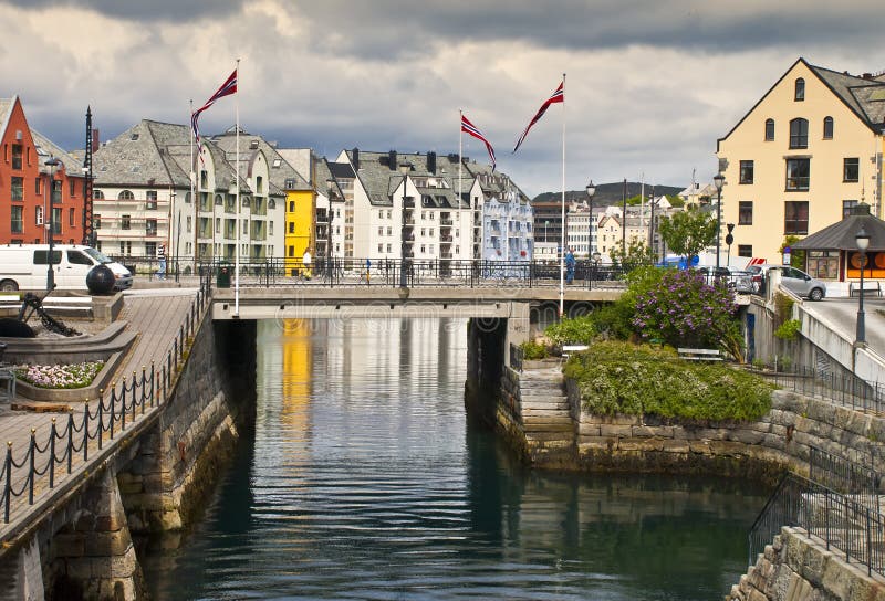 View on a small harbour in Alesund, Norway