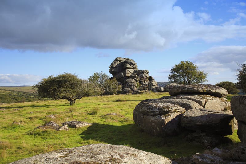 Vixen Tor, in one of the solitary parts of the moor. dartmoor national park. Vixen Tor, in one of the solitary parts of the moor. dartmoor national park