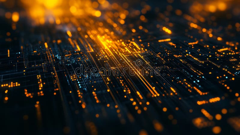 Vizualizare abstractă futuristă a liniilor strălucitoare și a fluxului de date în mediul rețelei digitale stock illustration