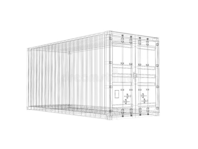Vizualizare a cadrului de fire digital al containerului pentru marfă, izolată pe alb royalty free illustration